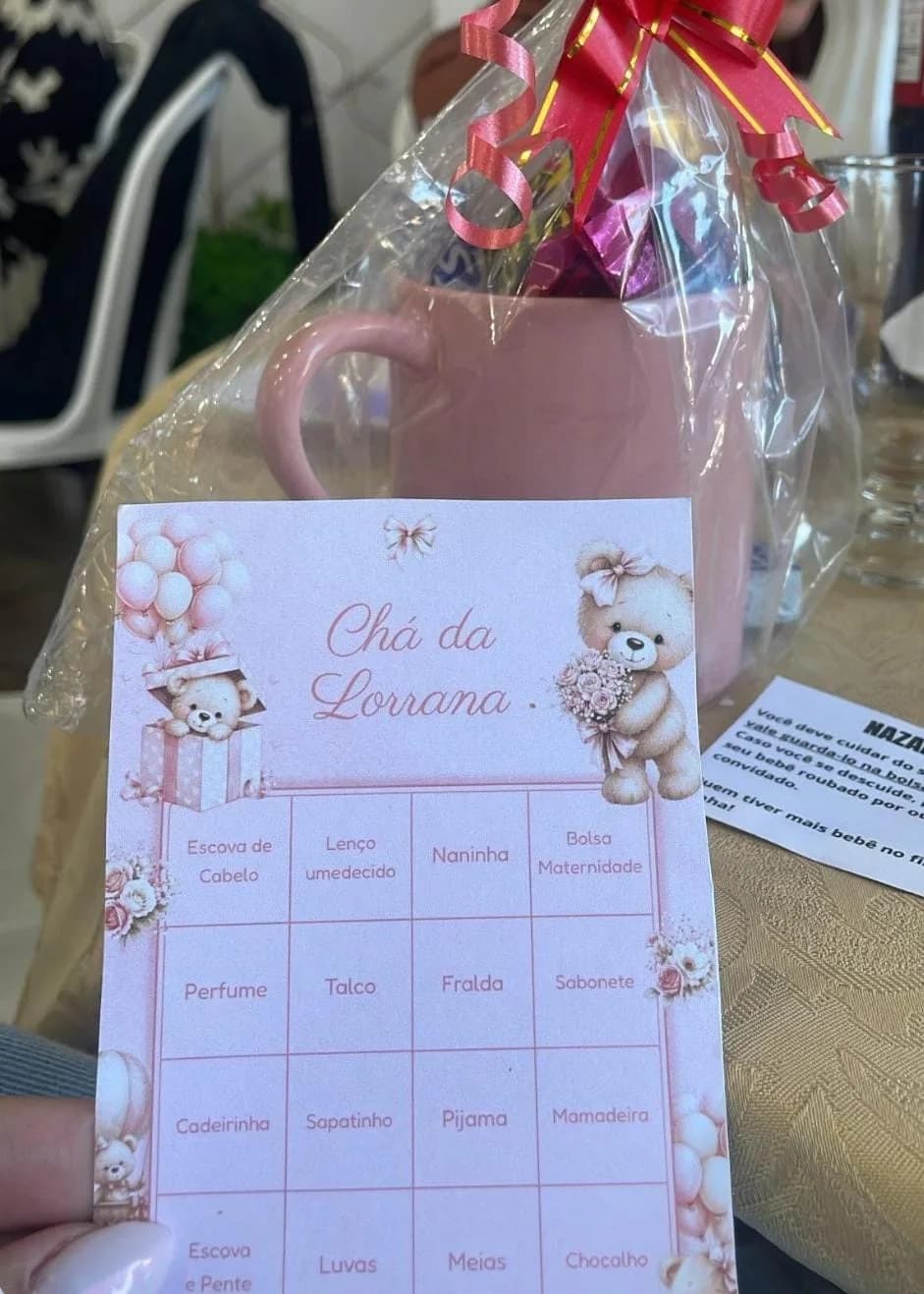 BabyBingo cards at Lorrana's baby shower, Teddy Bear theme